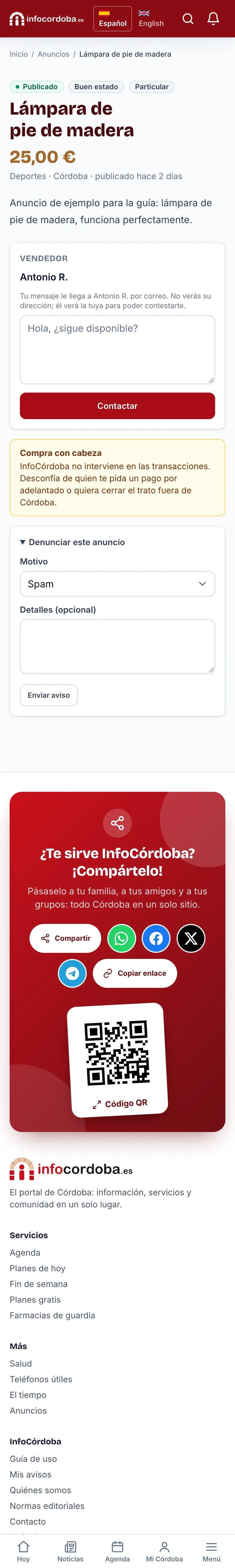 An ad with the contact form and the report form