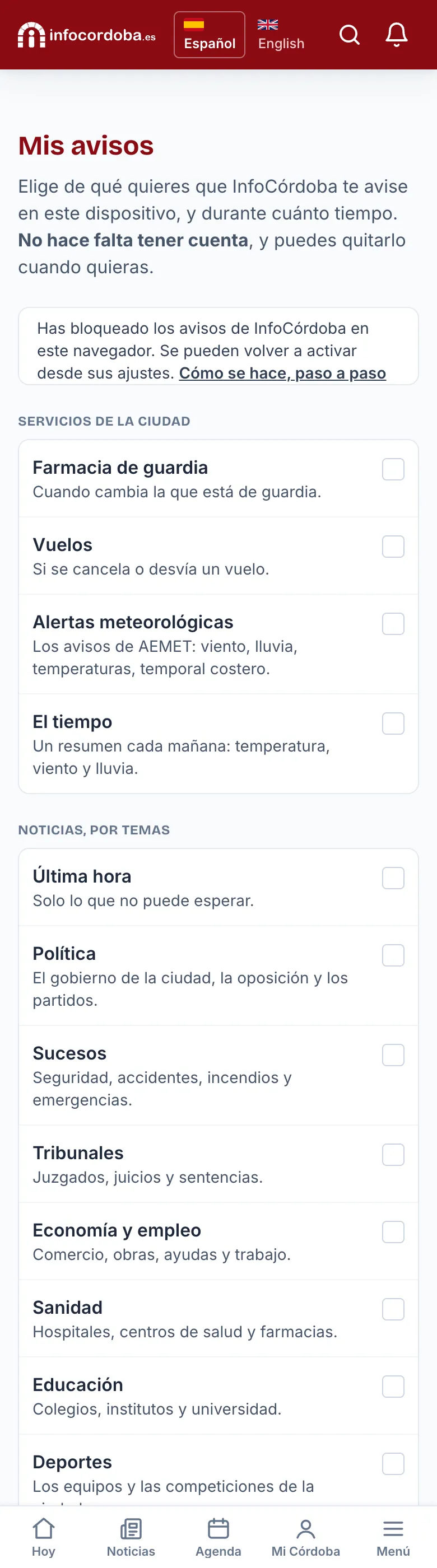 The blocked-alerts notice in My alerts