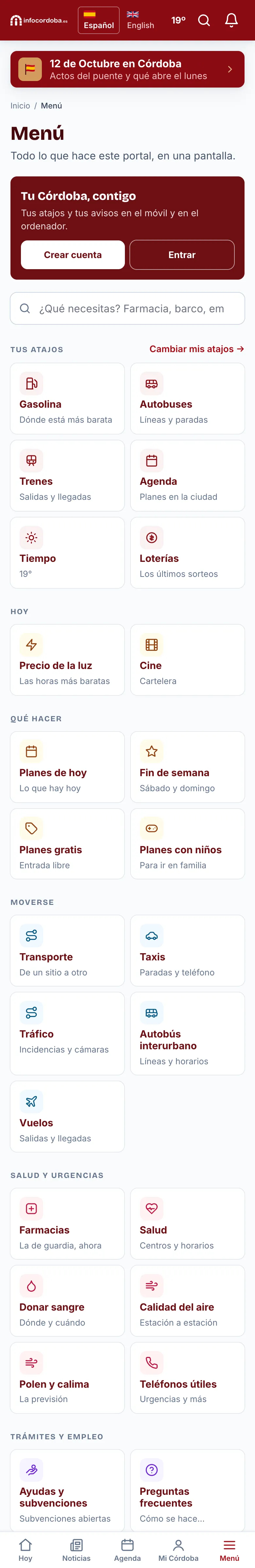 The InfoCórdoba Menu