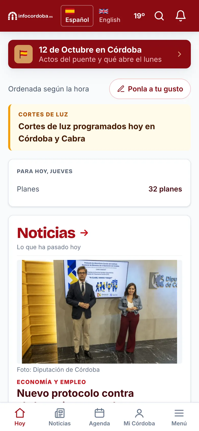 The InfoCórdoba home page on a phone