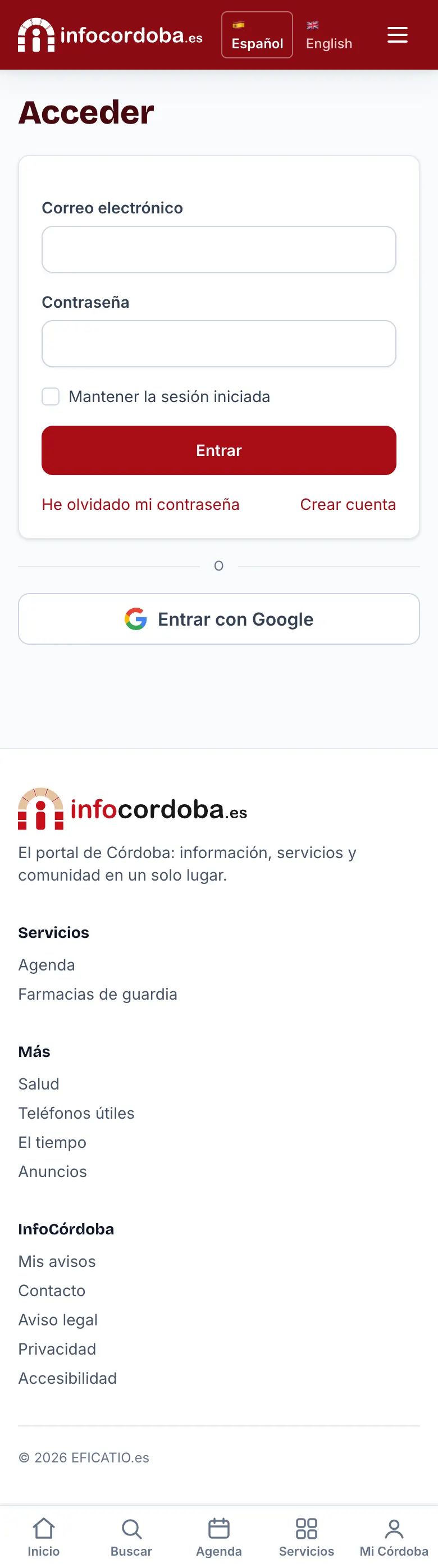 La pantalla de acceso con «Entrar con Google»