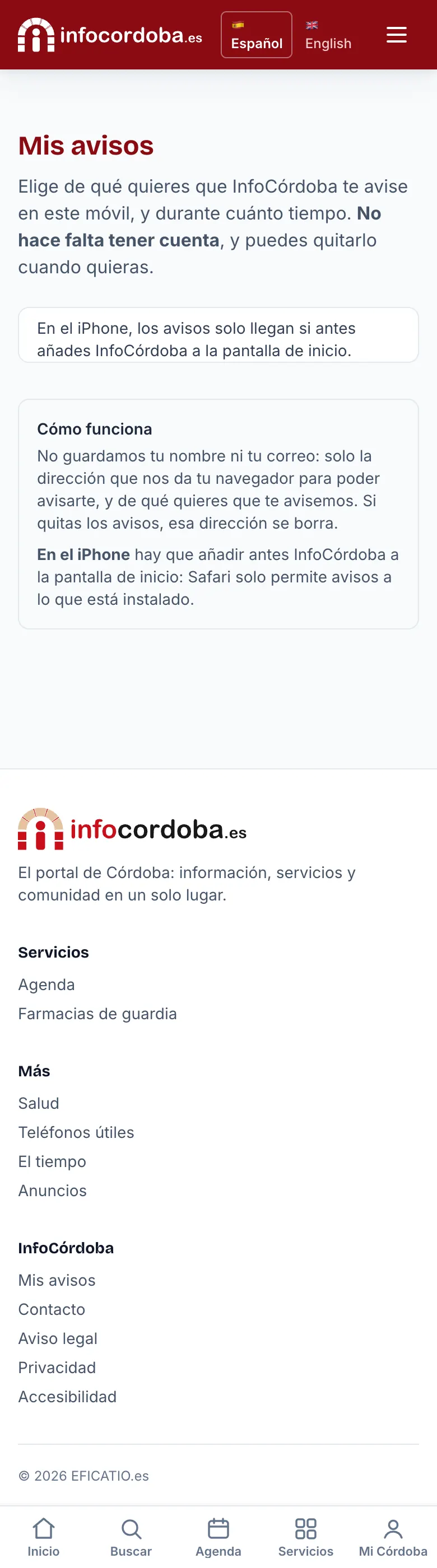 La nota del iPhone en Mis avisos
