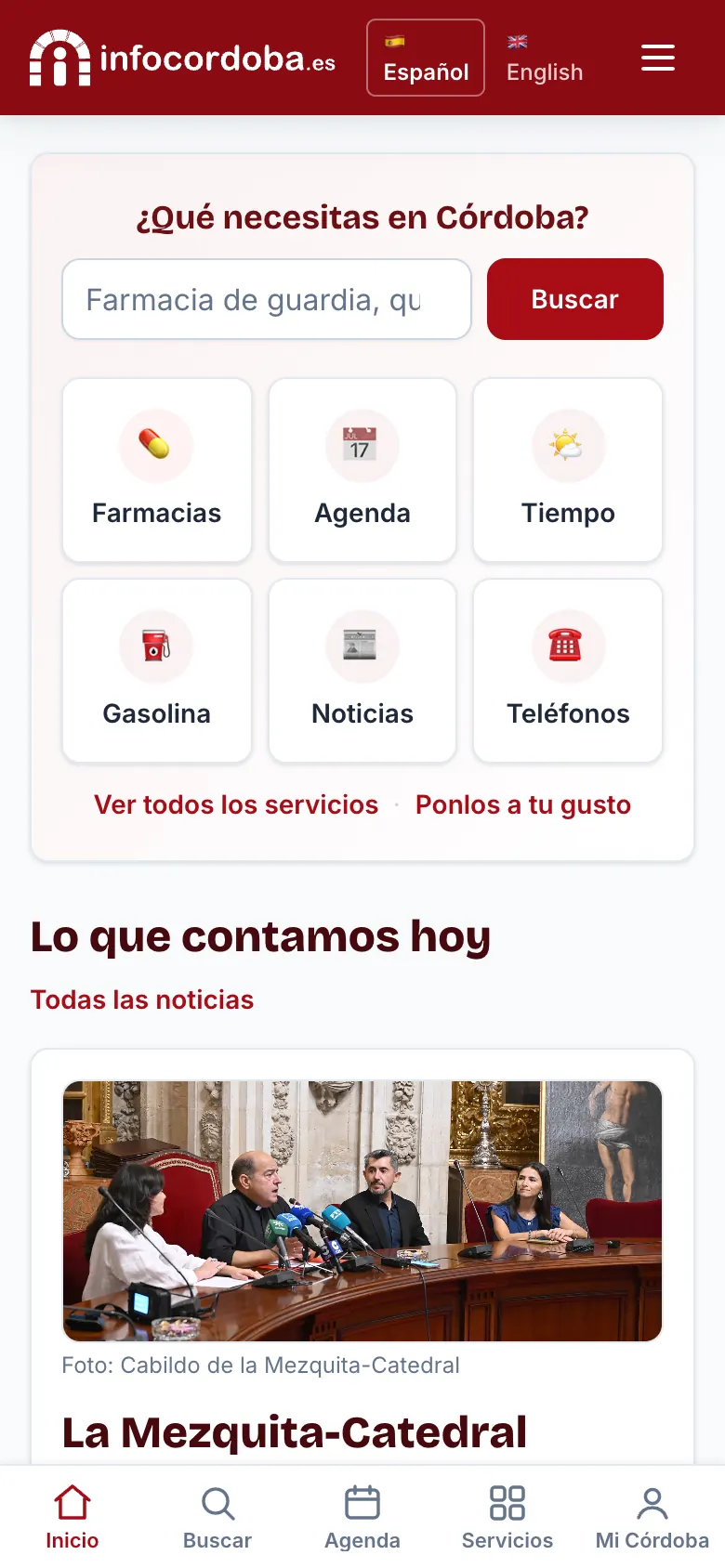 The InfoCórdoba home page on a phone