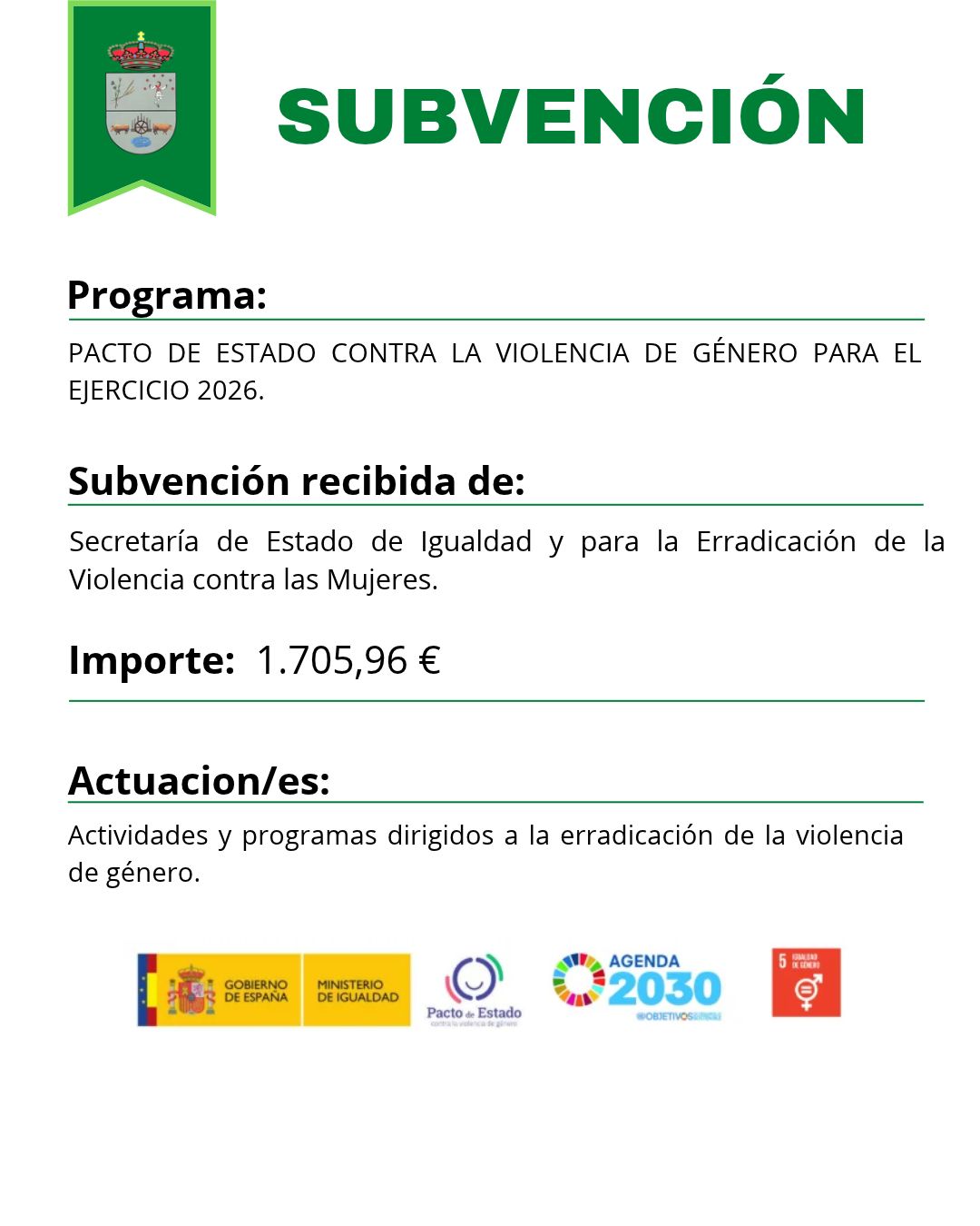 Imagen de la noticia: Fuente Carreteros recibe una subvención estatal contra la violencia de género