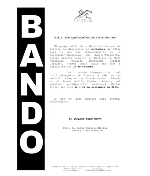 Imagen de la noticia: El DNI y el pasaporte se podrán renovar en Villa del Río los días 11 y 12 de noviembre
