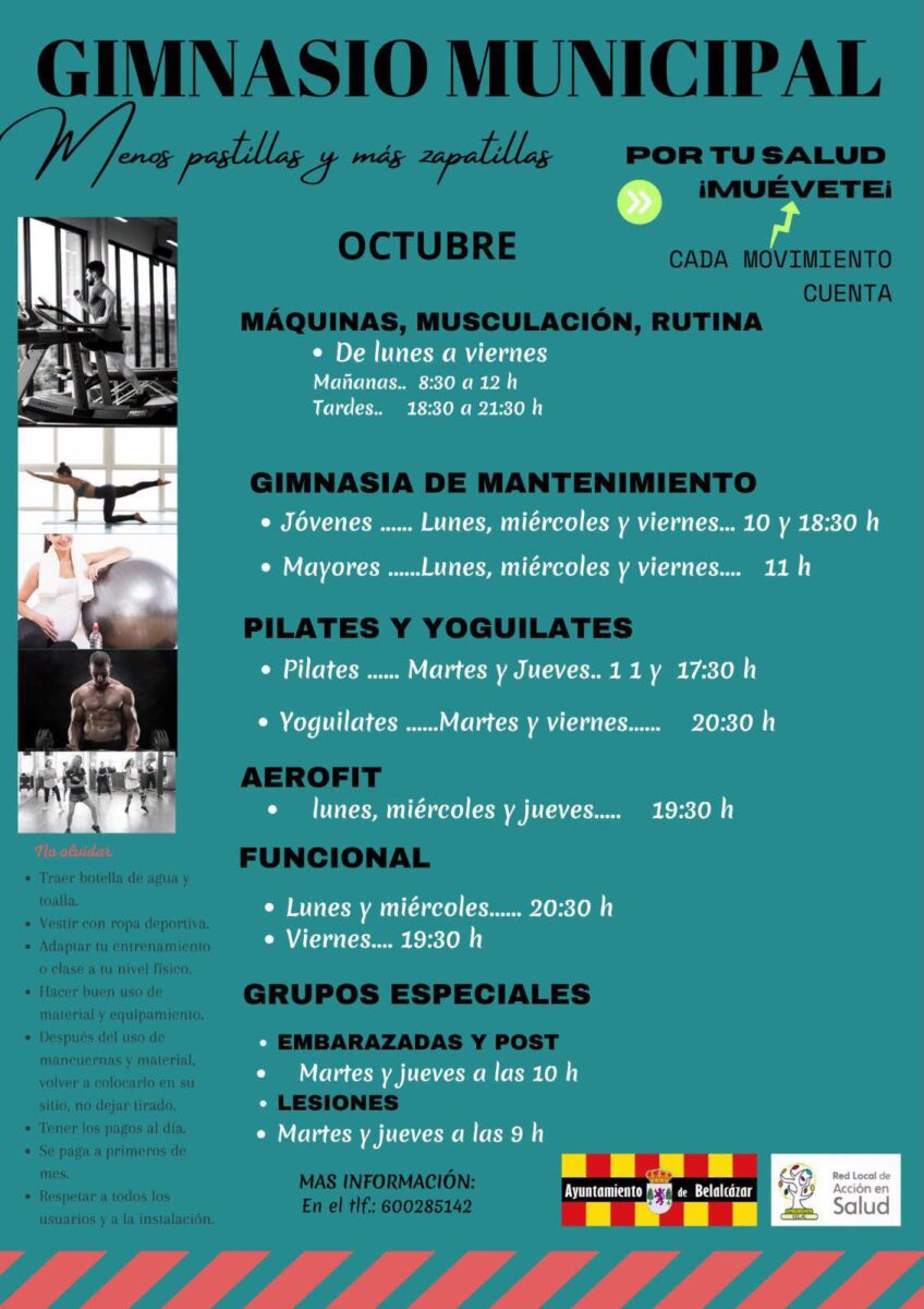Imagen de la noticia: El Gimnasio Municipal de Belalcázar abre la sala de máquinas y sus clases dirigidas de octubre