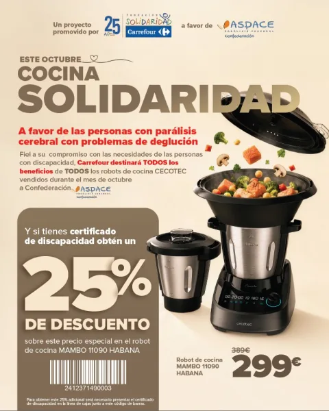 Imagen de la noticia: Carrefour dona a ASPACE los beneficios de sus robots de cocina durante octubre