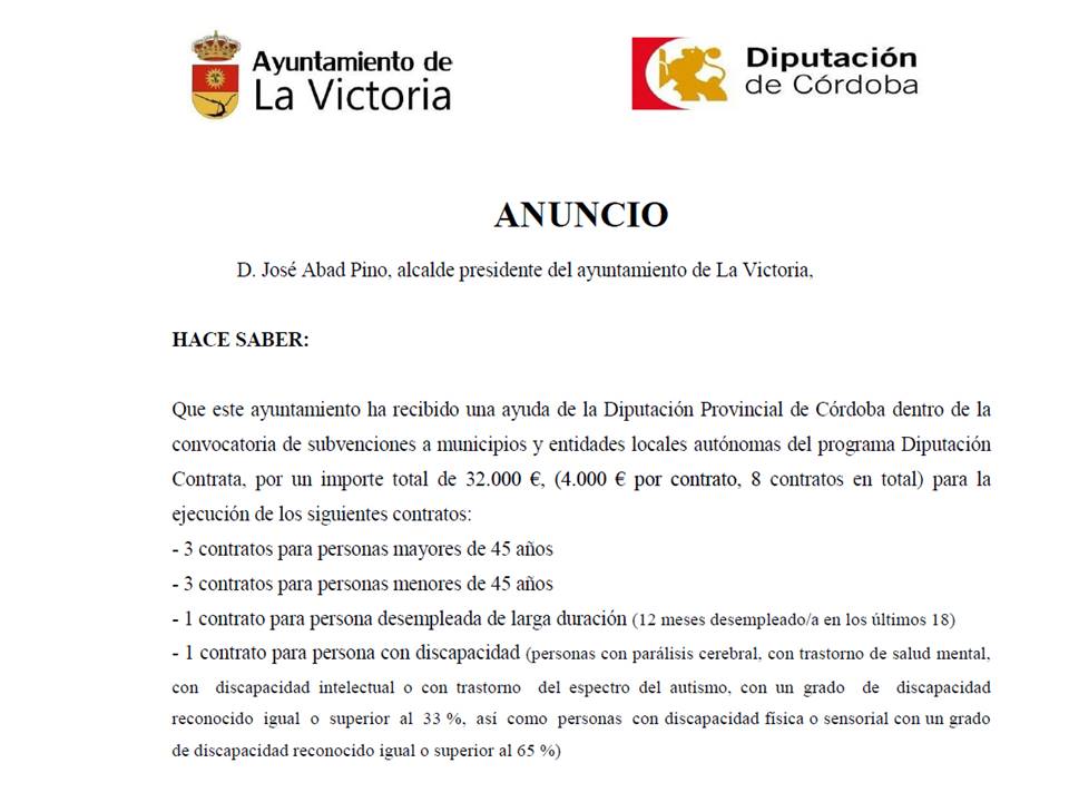 Imagen de la noticia: La Victoria destina 32.000 euros de la Diputación a contratar a ocho personas