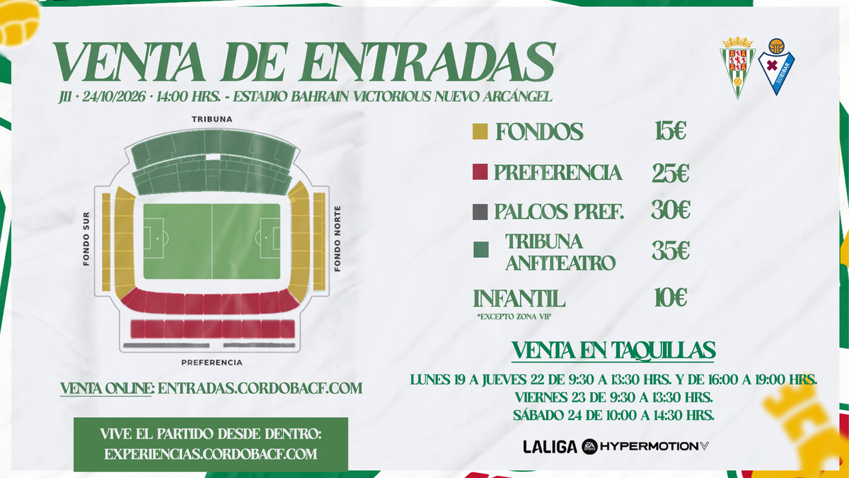Imagen de la noticia: El Córdoba CF pone a la venta las entradas para el partido ante la SD Eibar